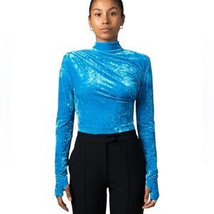 OVAL SQUARE Speak Bodysuit with Thumbholes in Vallarta Blue